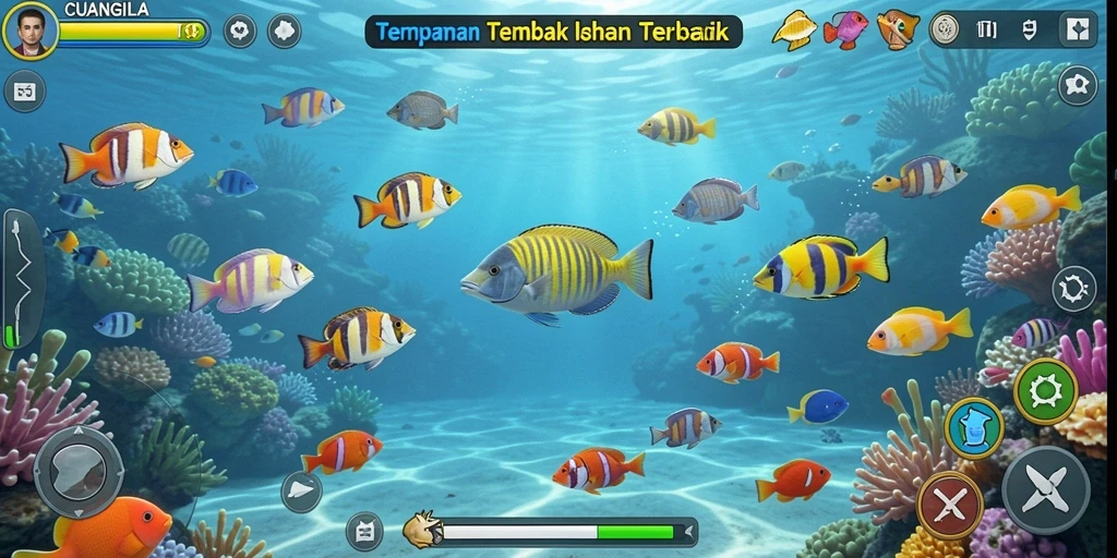 Tampilan gameplay CUANGILA menampilkan aksi menembak ikan yang seru.