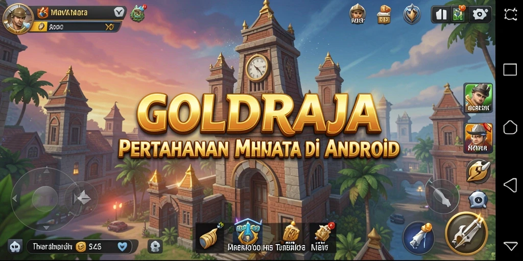 Tangkapan layar <strong>GOLDRAJA</strong> menunjukkan aksi pertahanan menara yang epik.