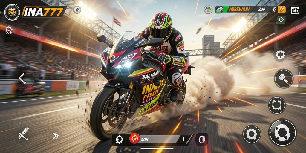 Screenshot INA777 menampilkan balapan motor yang intens dan menegangkan.