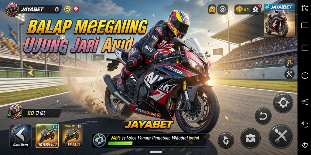 Gameplay seru JAYABET dengan balapan motor yang cepat.
