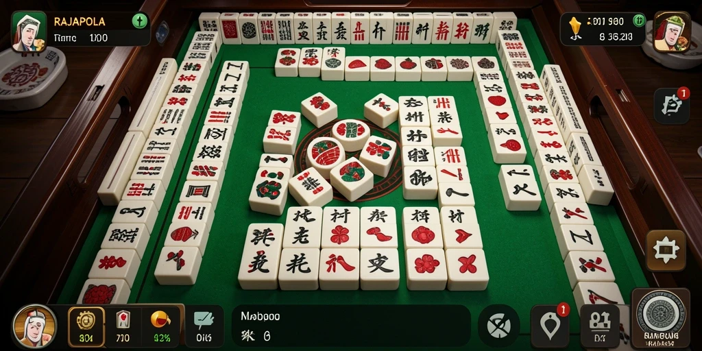 Screenshot utama RAJAPOLA menampilkan gameplay Mahjong yang mendebarkan.