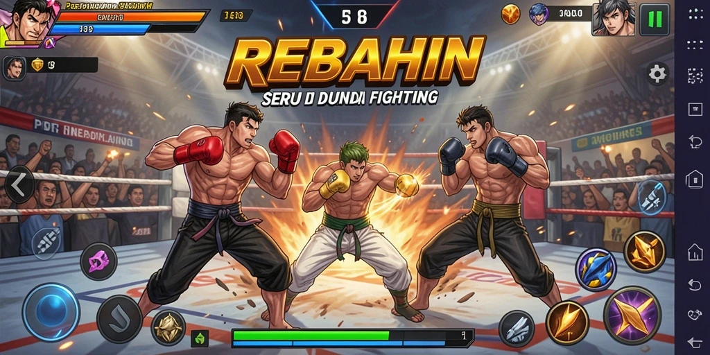 Tampilan menegangkan saat karakter bertarung di arena REBAHIN.