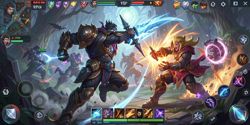 Screenshot utama RP66 menampilkan aksi intens gameplay MOBA.