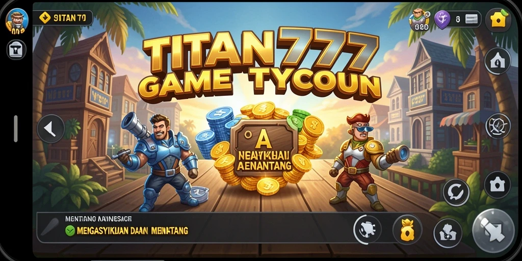 Screenshot utama TITAN777 menampilkan elemen gameplay Tycoon yang mengasyikkan.