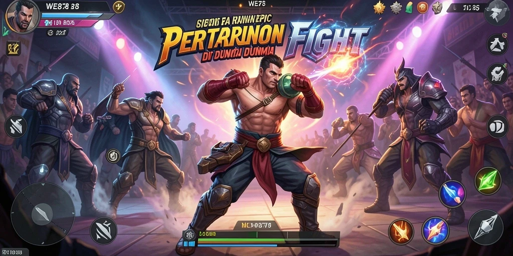 Screenshot gameplay WE878 menampilkan pertarungan seru antara dua karakter.