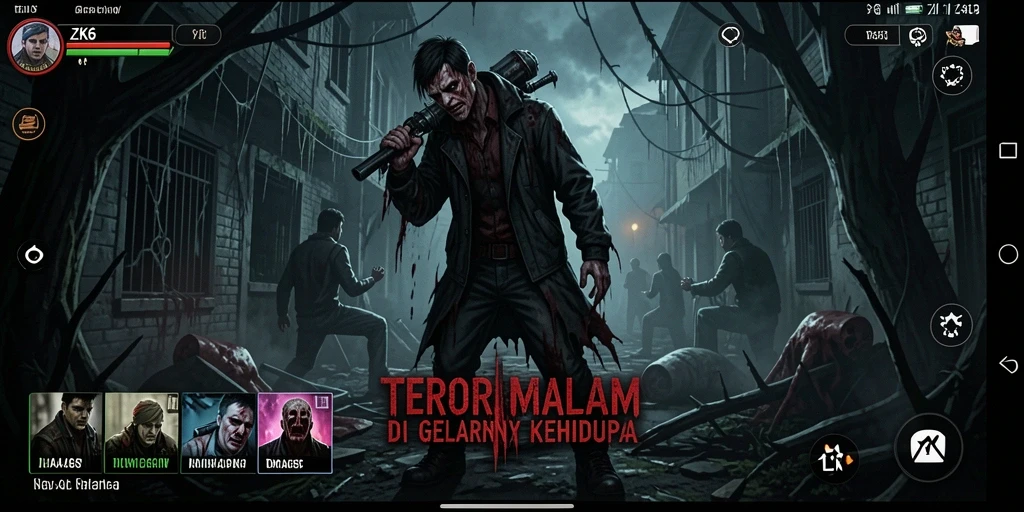 Screenshot gameplay ZK6 yang menampilkan suasana mencekam dan kegelapan.